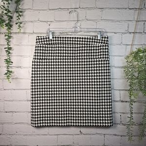 Michael Kors black white houndstooth a-line stretch business casual skirt 12 euc